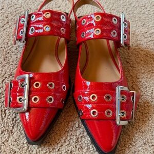 Steve Madden Red Patent Leather Flats with Buckles